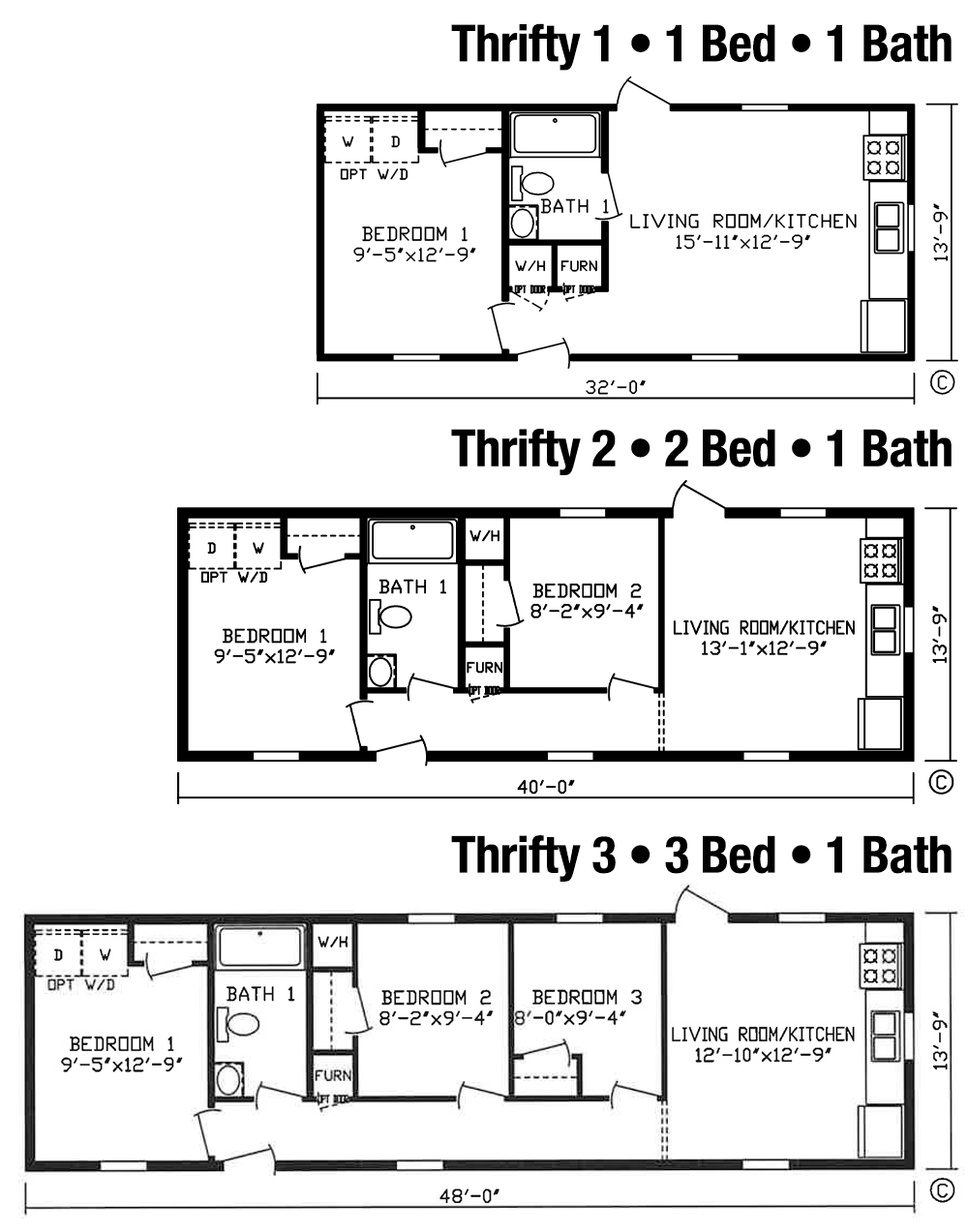 Thrifty Family of Plans 14 X 32 40 48 440 sqft Mobile Home
